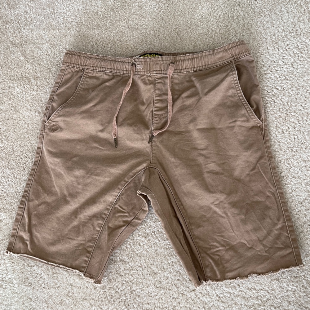 Men's Y2K Tan Casual Shorts Raw Hem Skateboarder Grunge Style